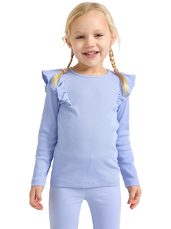 Lindex Kids' Long Sleeve Frill Shoulder Top, Light Blue, Light Blue