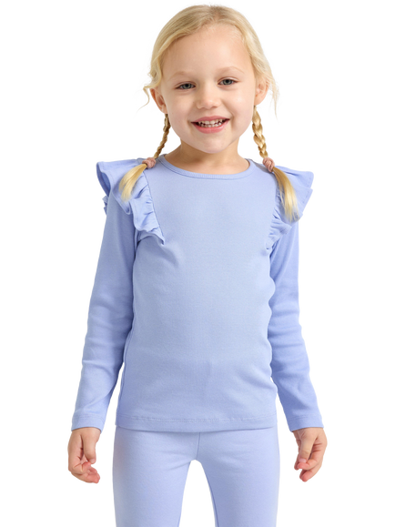 Lindex Kids' Long Sleeve Frill Shoulder Top, Light Blue, Light Blue