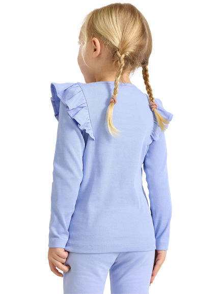 Lindex Kids' Long Sleeve Frill Shoulder Top, Light Blue - view 2, Light Blue