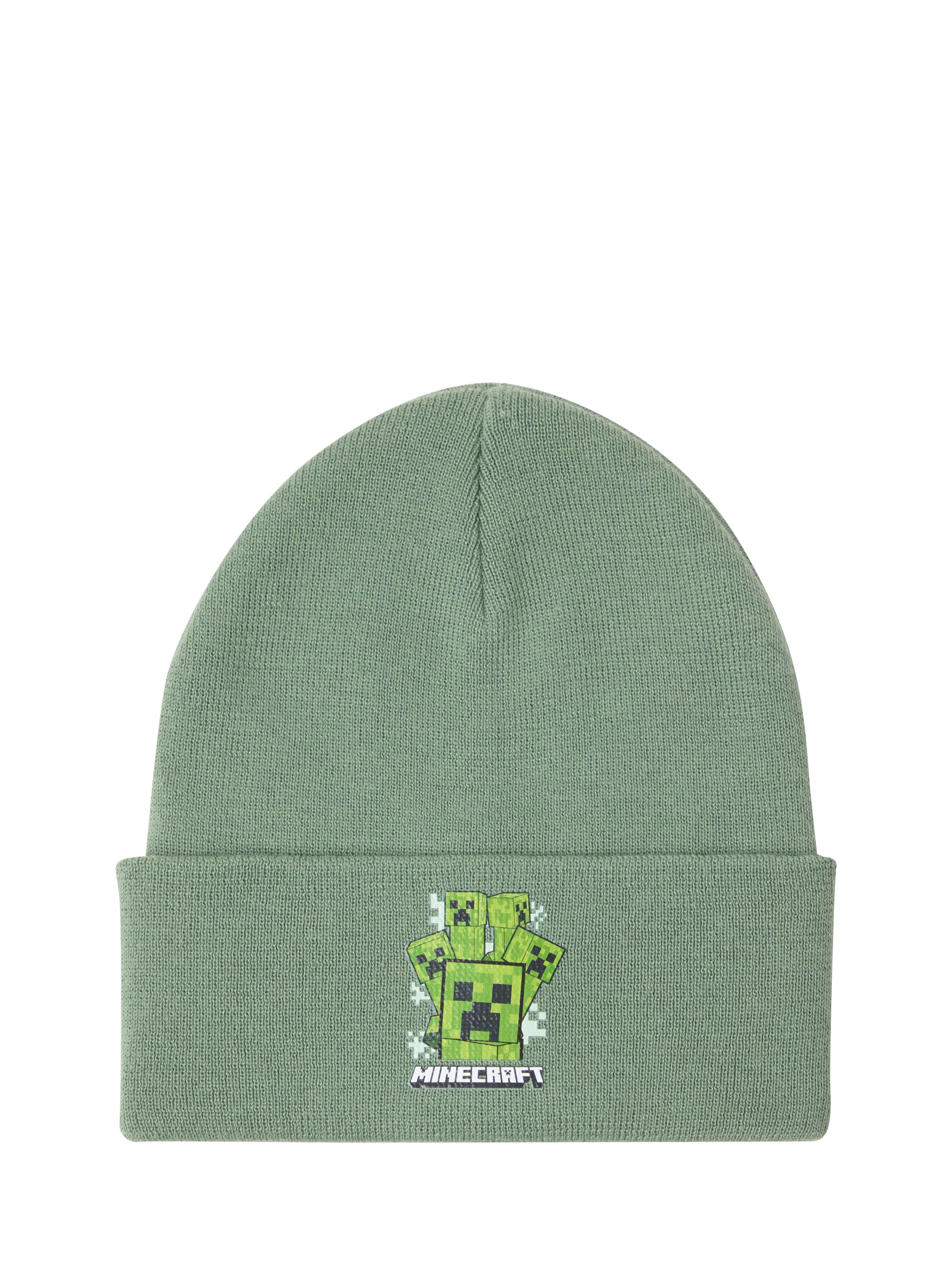 Product image 1 of 3, which shows Lindex Kids' Knitted Minecraft Beanie, Light Khaki, 8-13 years