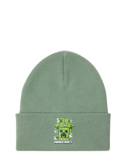 Lindex Kids' Knitted Minecraft Beanie, Light Khaki, Light Khaki