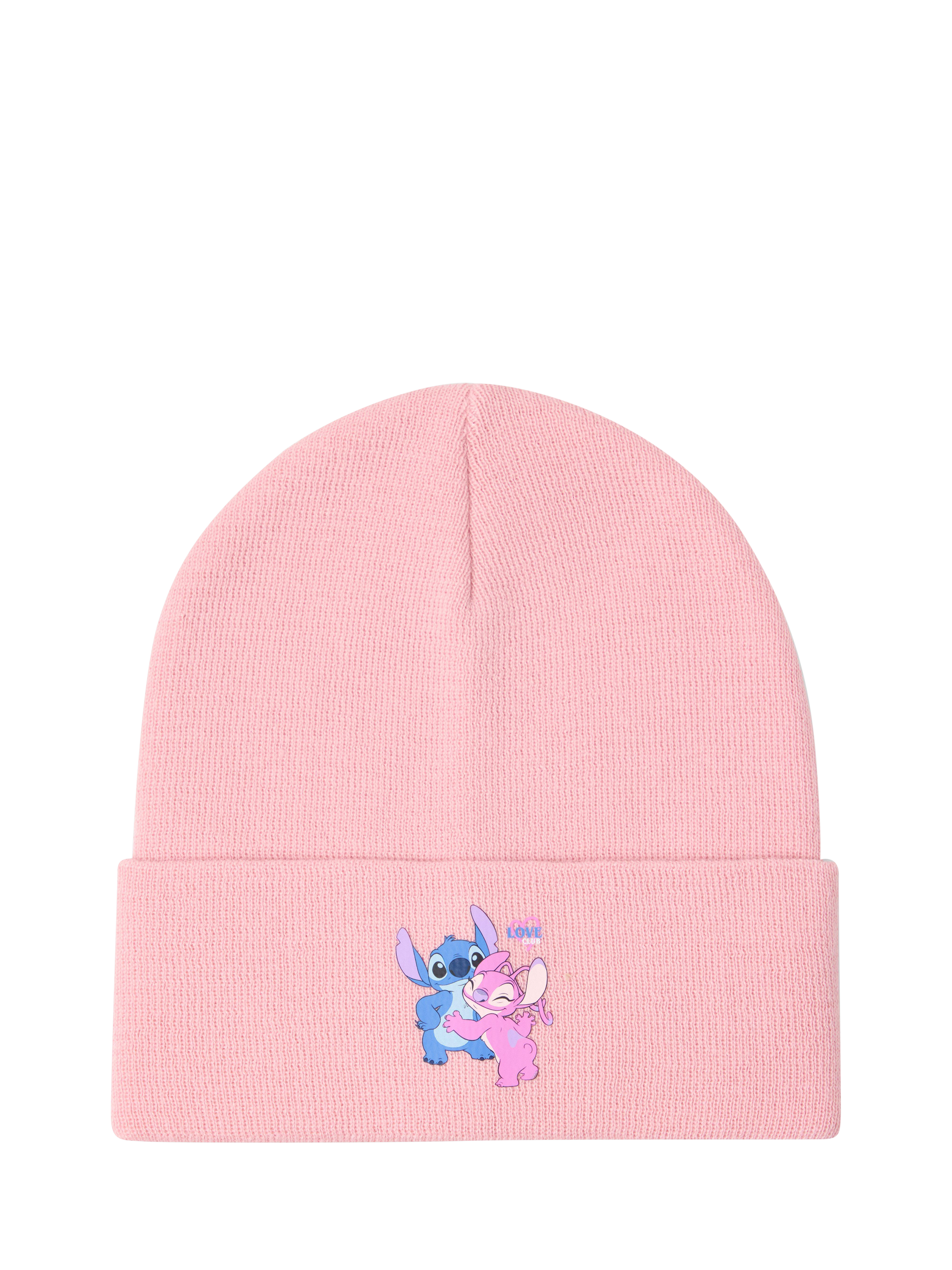Product image 1 of 3, which shows Lindex Kids' Knitted Lilo & Stitch Beanie Hat, Light Pink, 5-7 years