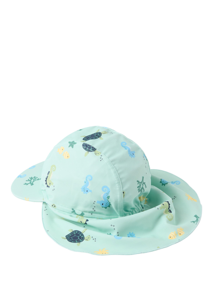 Lindex Baby UPF 50+ Seahorse Print Sun Hat, Light Dusty Turquoise - view 2, Light Dusty Turquoise