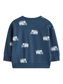 Lindex Baby Crew Neck Truck Print Sweatshirt, Dark Blue - view 2, Dark Blue