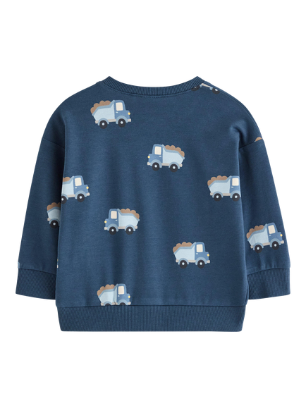 Lindex Baby Crew Neck Truck Print Sweatshirt, Dark Blue - view 2, Dark Blue