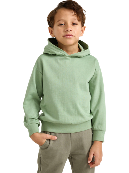 Lindex Kids' Cotton Long Sleeved Plain Hoodie, Dusty Green, Dusty Green