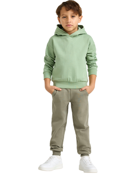 Lindex Kids' Cotton Long Sleeved Plain Hoodie, Dusty Green - view 2, Dusty Green