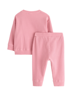 Lindex Kids' Cherries Stretch Cotton Waffle Top & Leggings Set, Dusty Pink - view 2, Dusty Pink