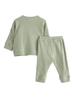 Lindex Kids' Bee Stretch Cotton Waffle Top & Leggings Set, Dusty Green - view 2, Dusty Green