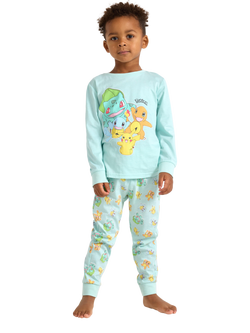 Lindex Kids' Cotton Long Sleeved Pokémon Pyjama Set, Light Dust Turquoise, Light Dust Turquoise