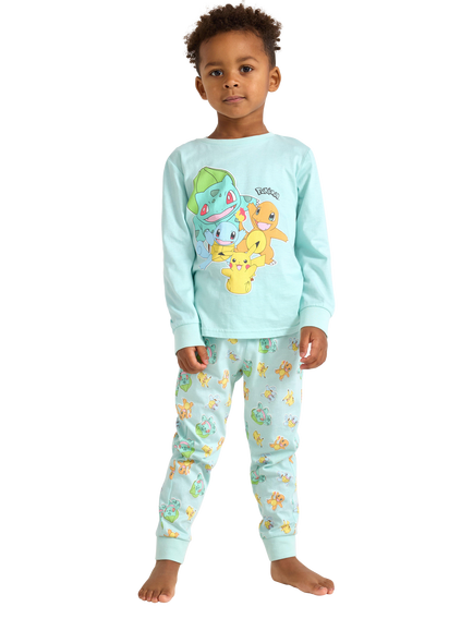 Lindex Kids' Cotton Long Sleeved Pokémon Pyjama Set, Light Dust Turquoise, Light Dust Turquoise