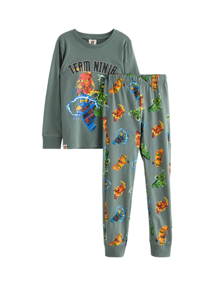 Lindex Kids' Cotton Ninjago Long Sleeved Pyjama Set, Dusty Green, Dusty Green