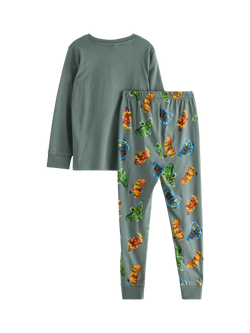 Lindex Kids' Cotton Ninjago Long Sleeved Pyjama Set, Dusty Green - view 2, Dusty Green