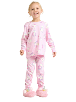 Lindex Kids' Long Sleeve Unicorn Pyjama Set, Light Pink, Light Pink