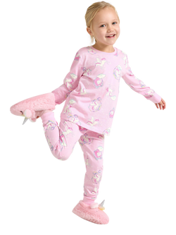 Lindex Kids' Long Sleeve Unicorn Pyjama Set, Light Pink - view 2, Light Pink