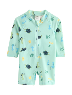 Lindex Kids' Under the Sea Print Swim Suit, Light Dust Turquoise, Light Dust Turquoise