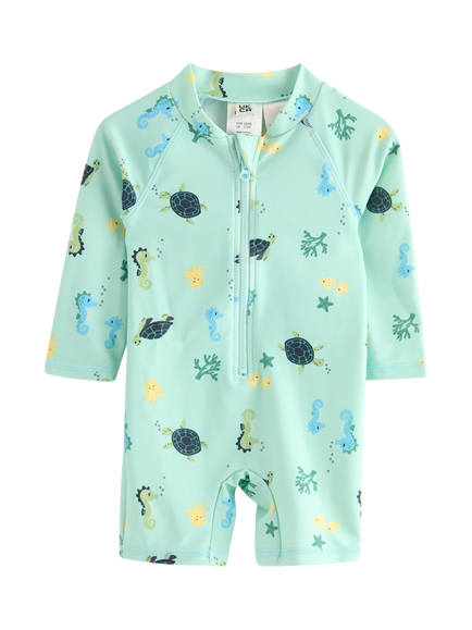 Lindex Kids' Under the Sea Print Swim Suit, Light Dust Turquoise, Light Dust Turquoise