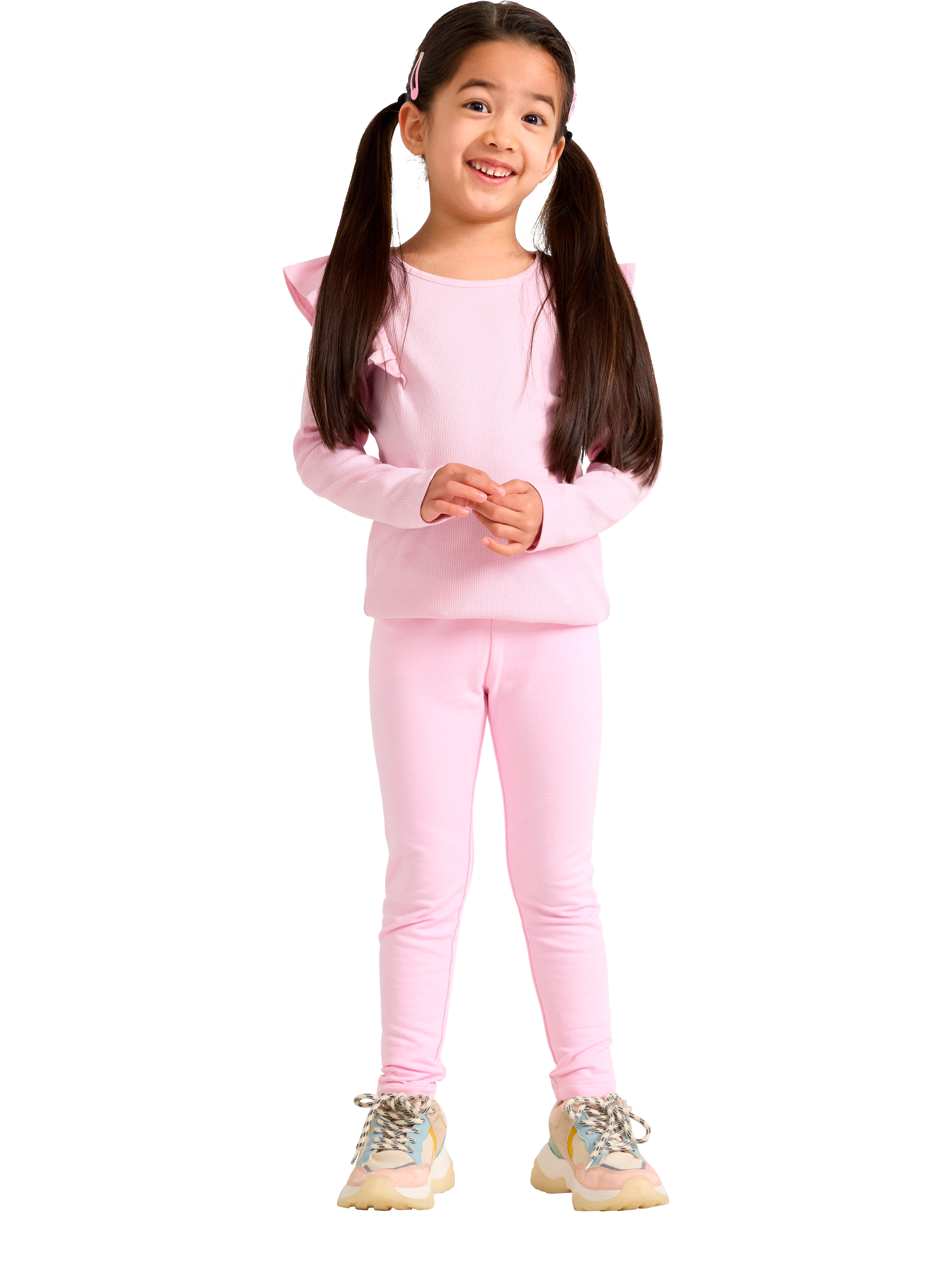 Product image 1 of 6, which shows Lindex Kids' Cotton Blend Leggings, Light Pink, 6-7 years