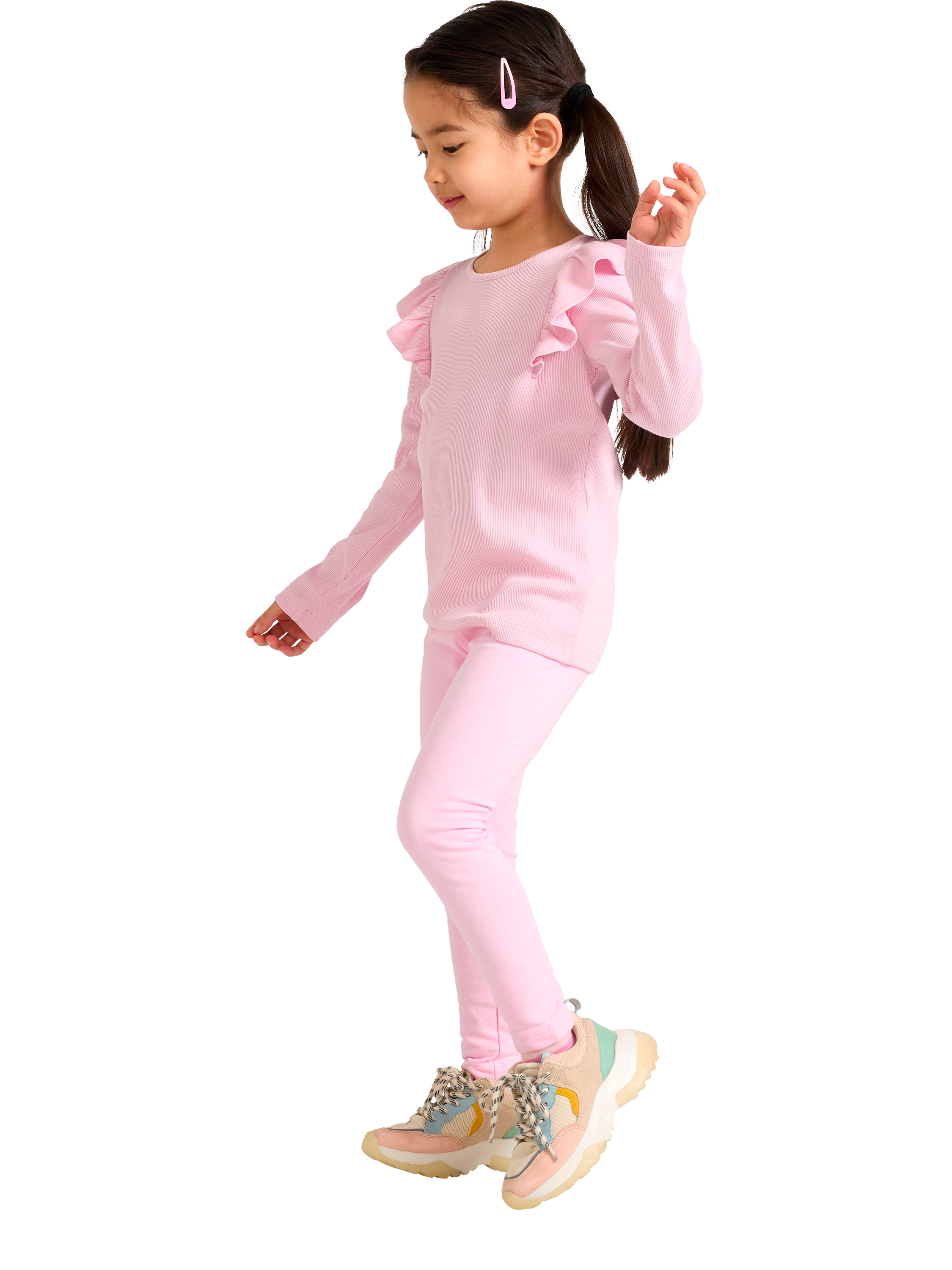 Product image 2 of 6, which shows Lindex Kids' Cotton Blend Leggings, Light Pink, 6-7 years