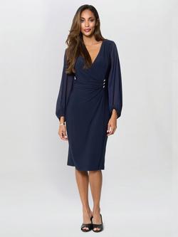 Gina Bacconi Dee Jersey Mesh Sleeve Wrap Dress, Navy, Navy
