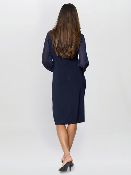 Gina Bacconi Dee Jersey Mesh Sleeve Wrap Dress, Navy - view 2, Navy
