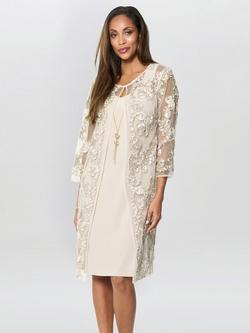 Gina Bacconi Follie Floral Dress & Mesh Jacket, Champagne, Champagne