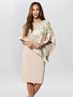 Gina Bacconi Darlene Embroidered Cape Dress, Champagne, Champagne