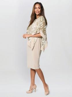 Gina Bacconi Darlene Embroidered Cape Dress, Champagne - view 2, Champagne