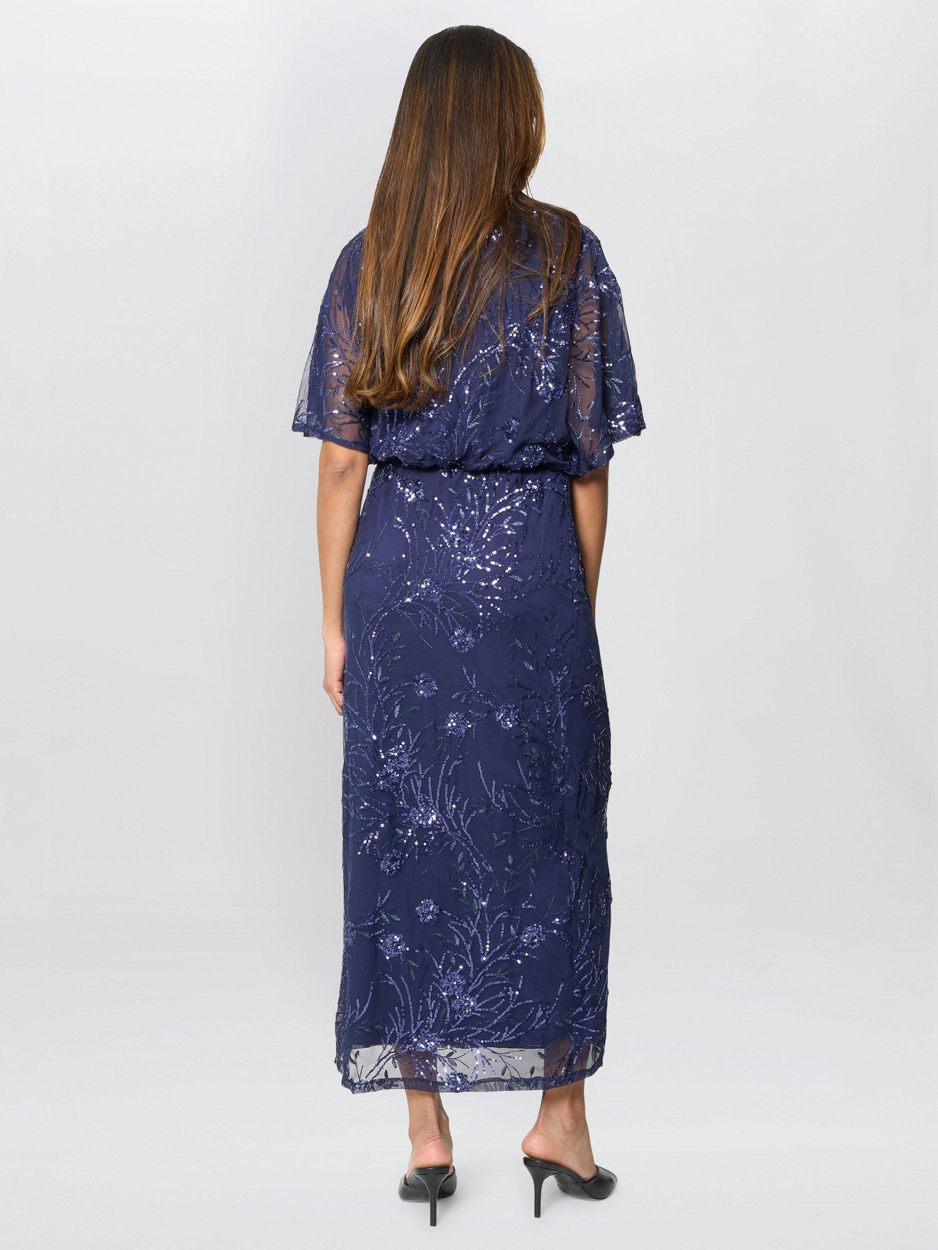 Product image 2 of 5, which shows Gina Bacconi Ava Sequin Maxi Dress, Navy, 10
