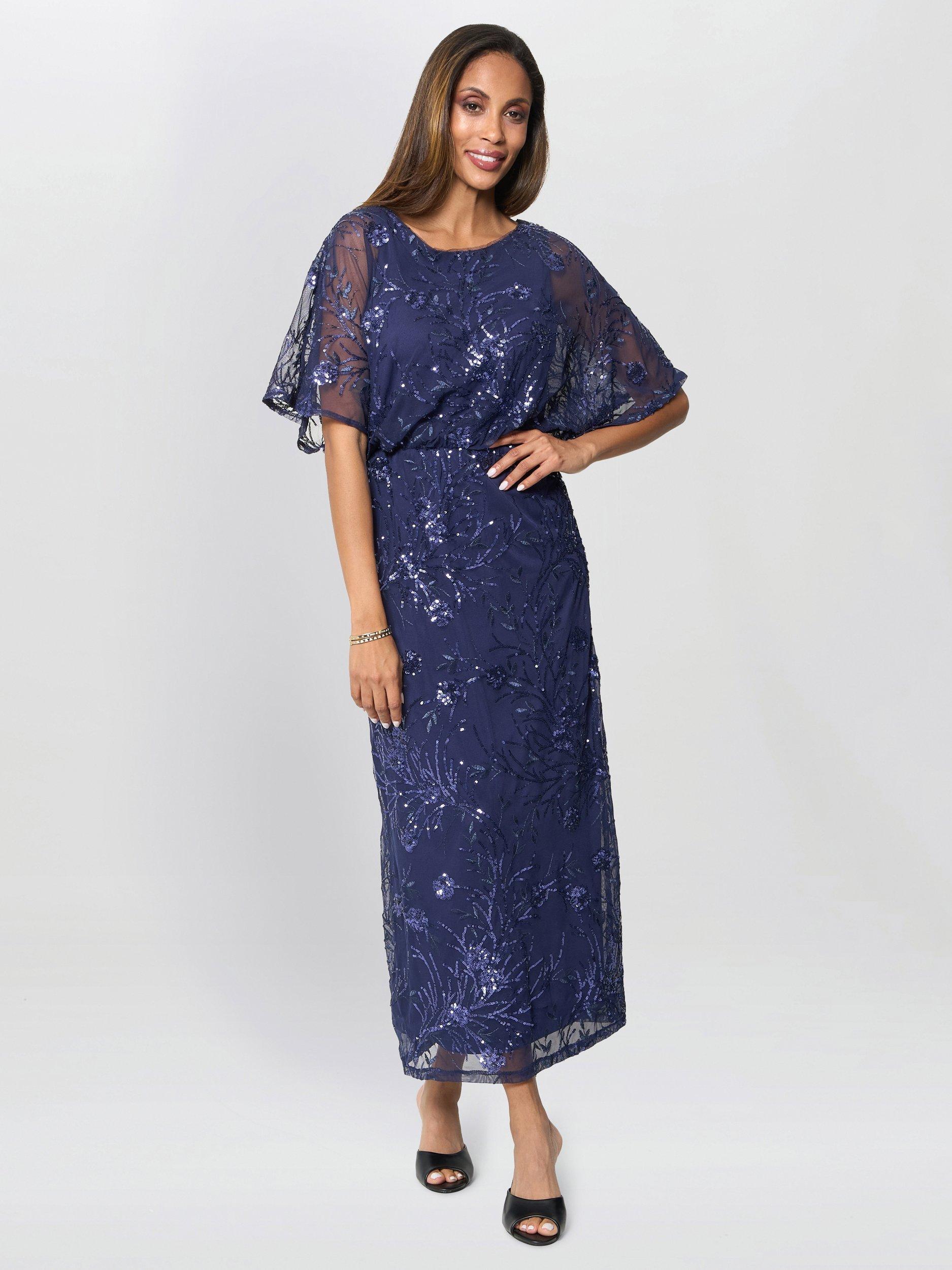 Product image 3 of 5, which shows Gina Bacconi Ava Sequin Maxi Dress, Navy, 10