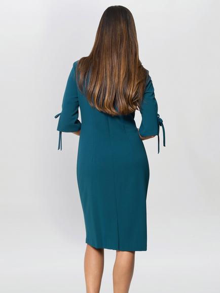 Gina Bacconi Gilly Bow Detail Sheath Dress, Dark Green - view 2, Dark Green