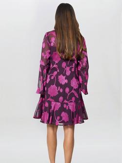 Gina Bacconi Isabella Floral Dress, Fuchsia - view 2, Fuchsia