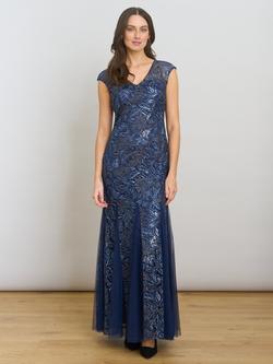 Gina Bacconi Indy Embroidered Floral Maxi Dress & Scarf, Navy, Navy