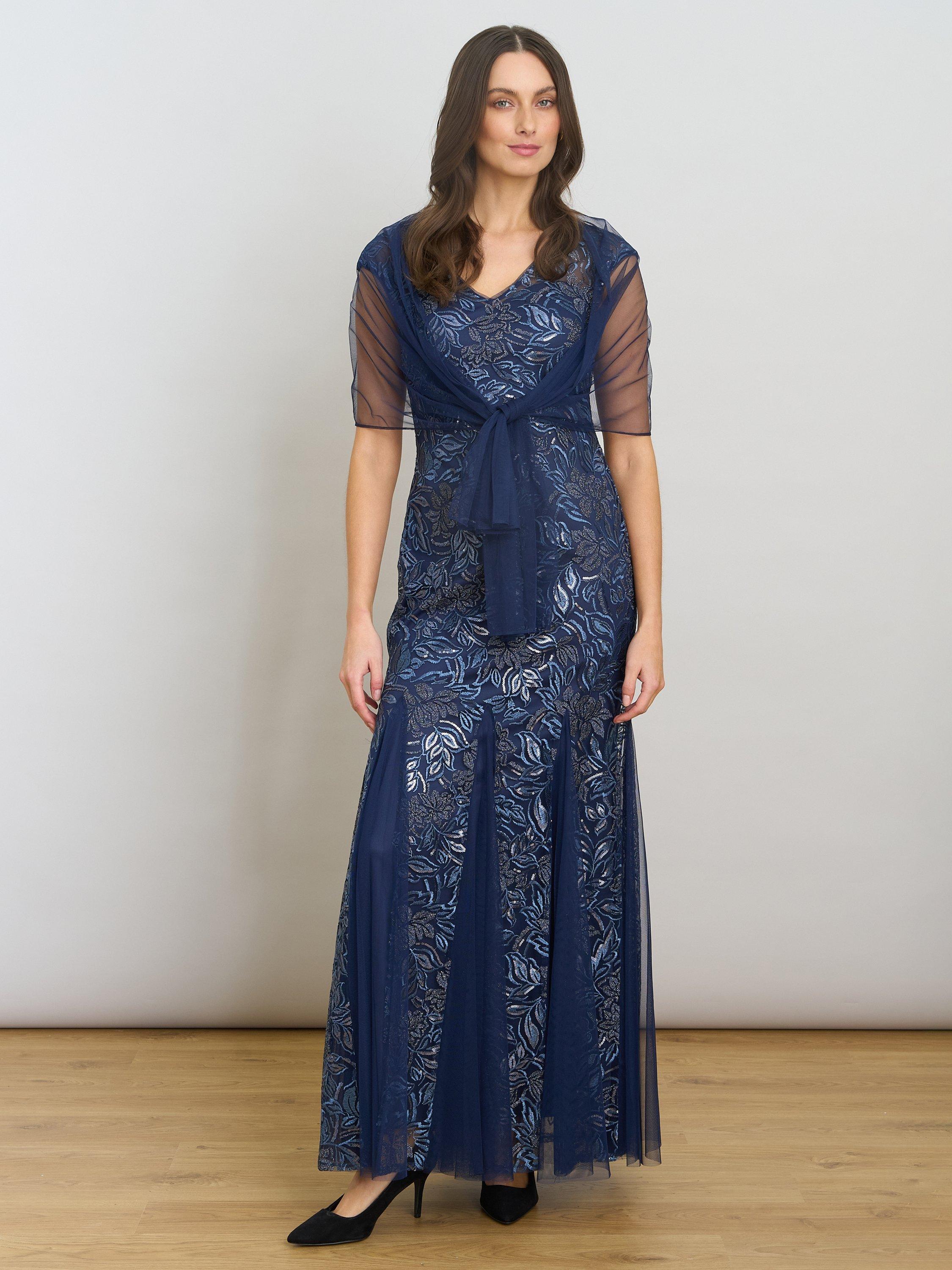 sachin and babi light blue dress Navy-blue embroidered cotton viva azure midi dress - Autumnlane