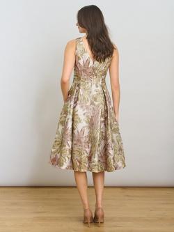 Gina Bacconi Alexandra Floral Jacquard Dress, Taupe/Multi - view 2, Taupe/Multi