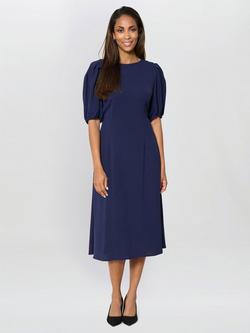Gina Bacconi Flora Puff Sleeve Midi Dress, Navy, Navy