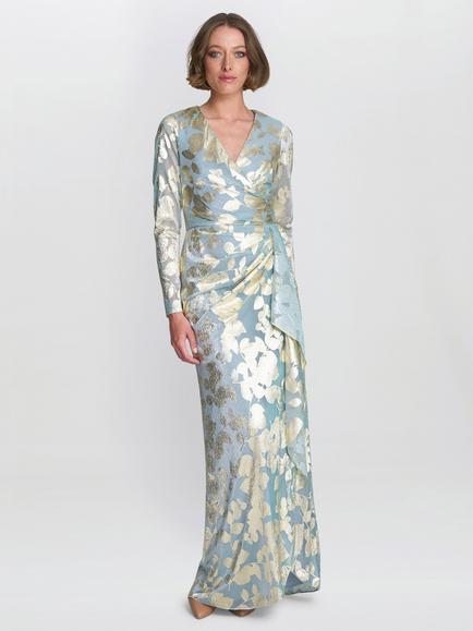 Gina Bacconi Kamala Foil Maxi Dress, Sage, Sage