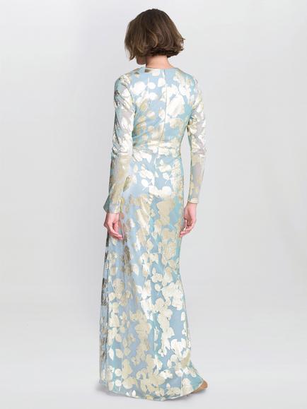 Gina Bacconi Kamala Foil Maxi Dress, Sage - view 2, Sage