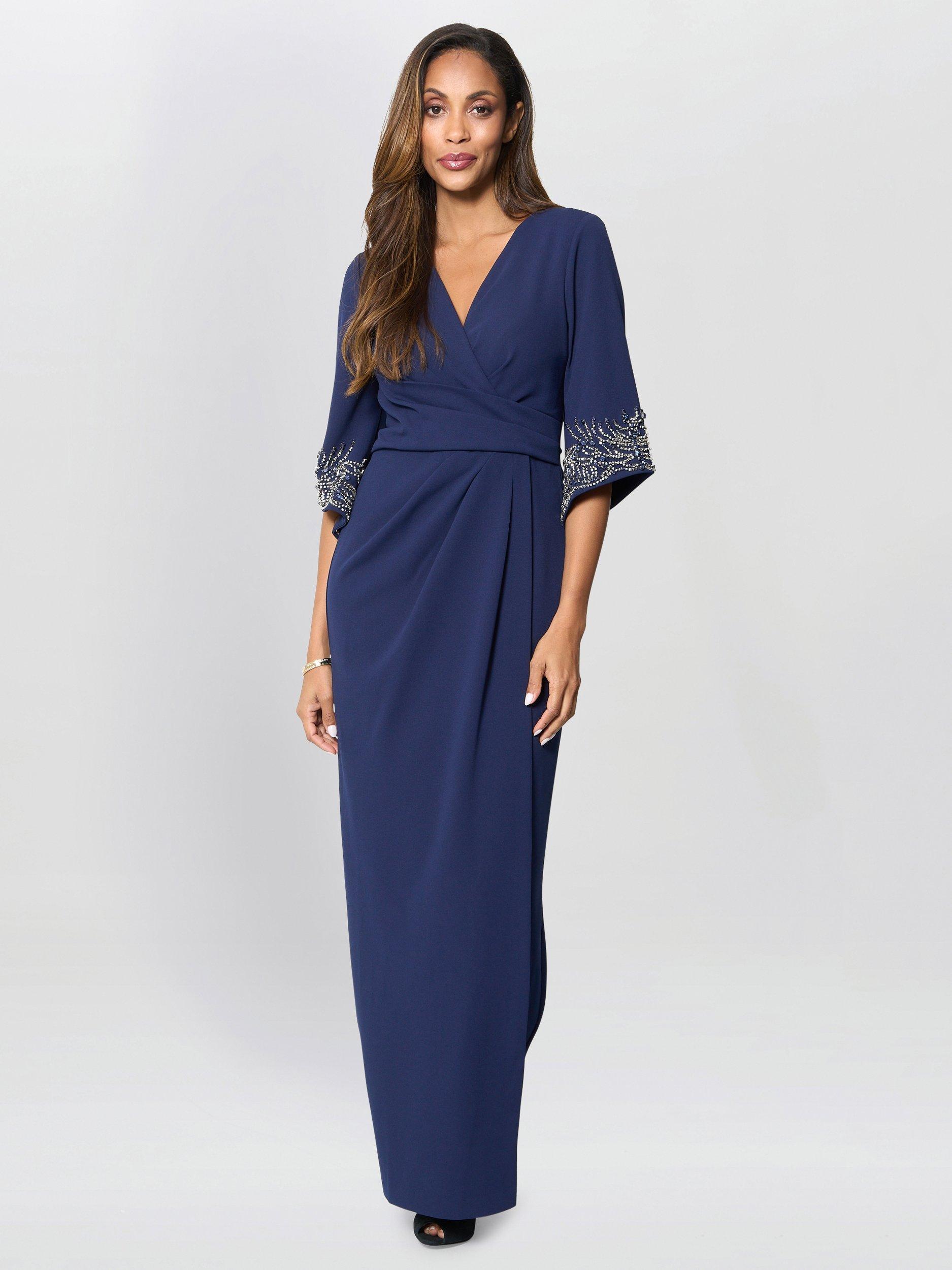 green emerald velvet dress Gina Bacconi Women's Long Fit and Flare Dress Neckline and Illusion Capelet  Sleeves Cocktail, Navy, 14 : Amazon.co.uk: Fashion