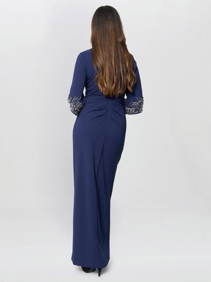 Gina Bacconi Lilly Embellished Sleeve Dress, Navy - view 2, Navy