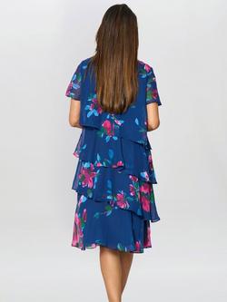 Gina Bacconi Talie Tiered Floral Chiffon Dress, Navy/Multi - view 2, Navy/Multi