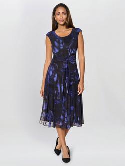 Gina Bacconi Winnie Pleated Midi Dress, Black/Blue, Black/Blue