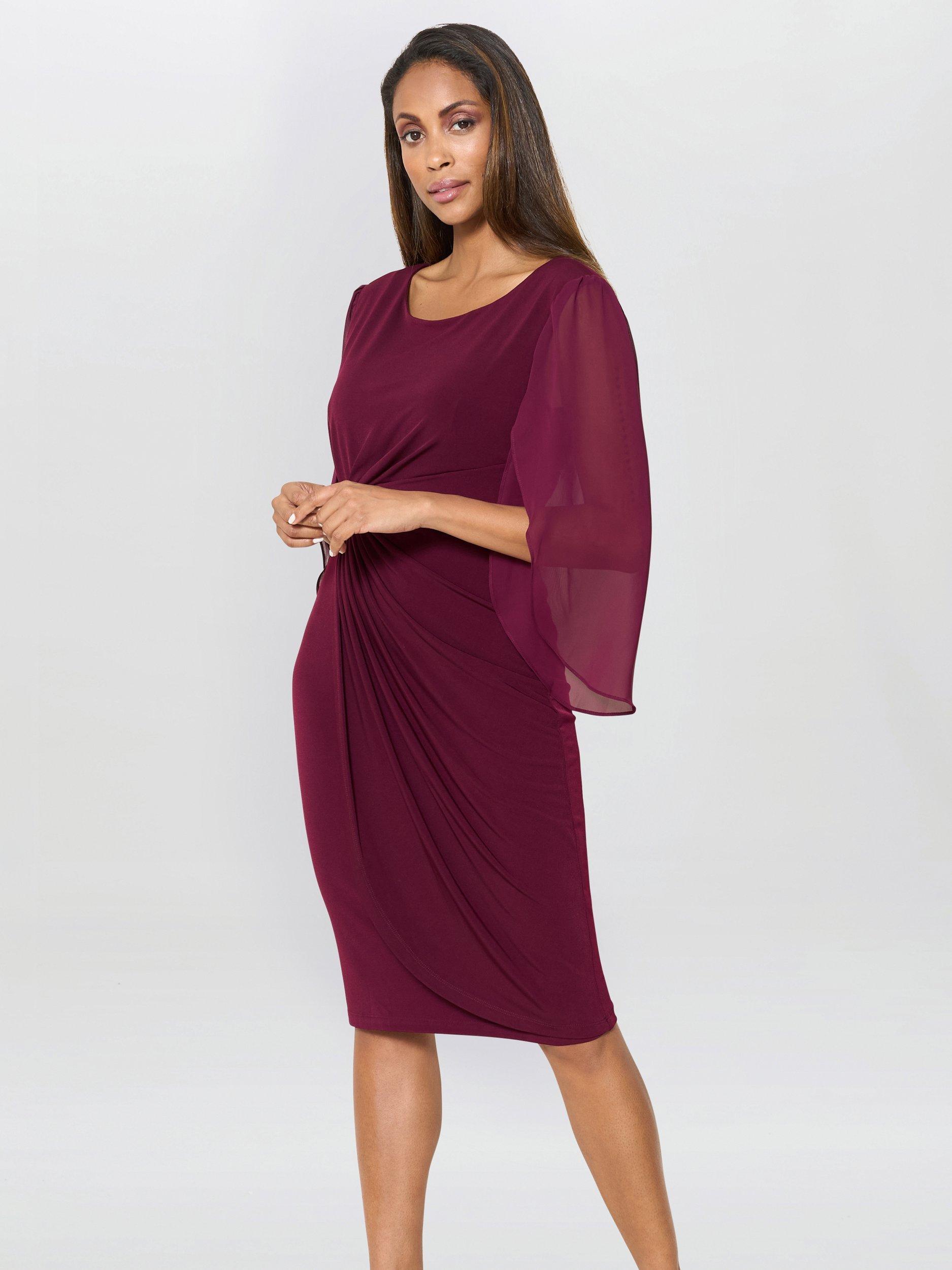 Product image 1 of 7, which shows Gina Bacconi Ryder Jersey Chiffon Wrap Dress, Burgundy, 8