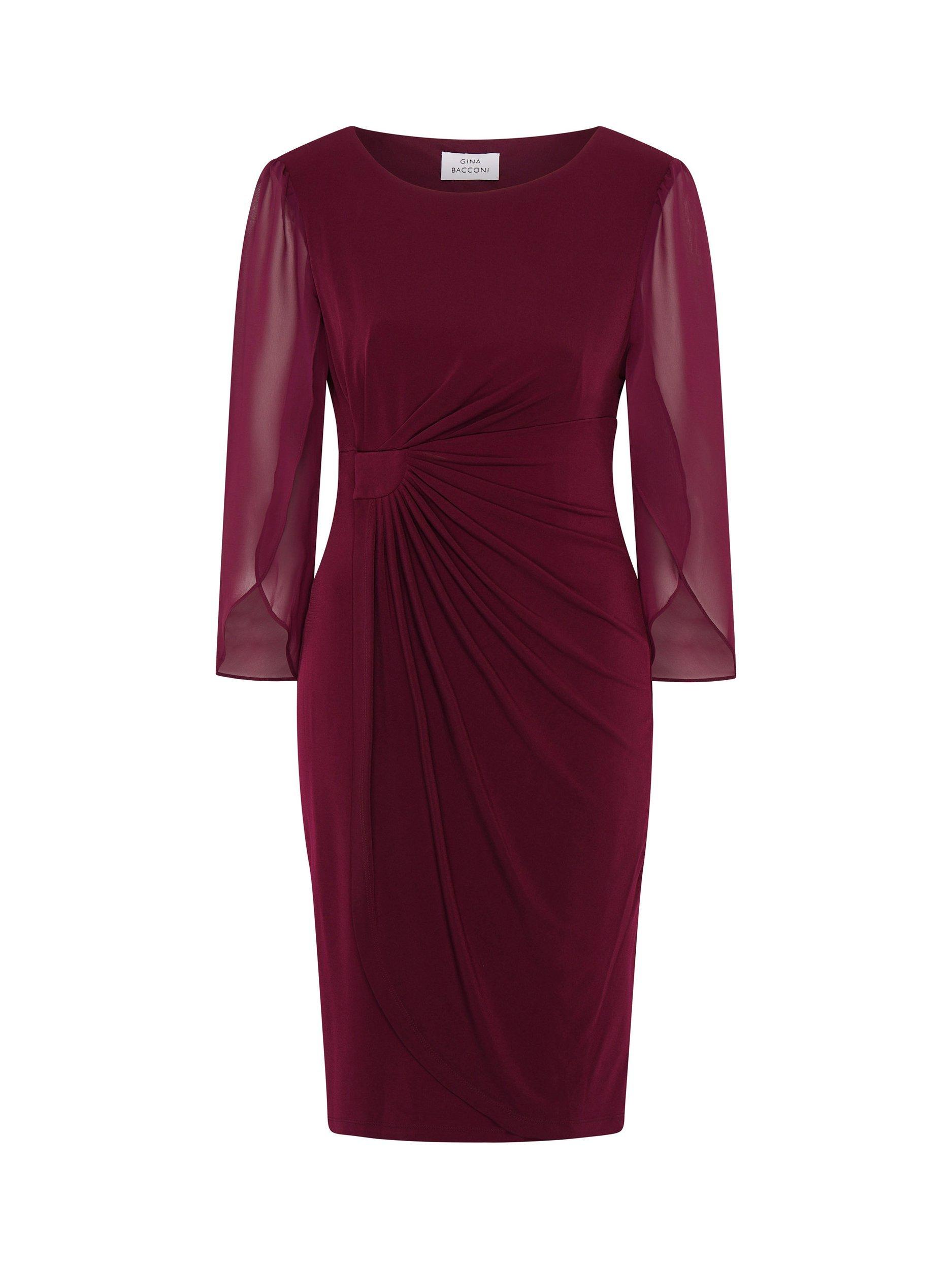 Product image 4 of 7, which shows Gina Bacconi Ryder Jersey Chiffon Wrap Dress, Burgundy, 8