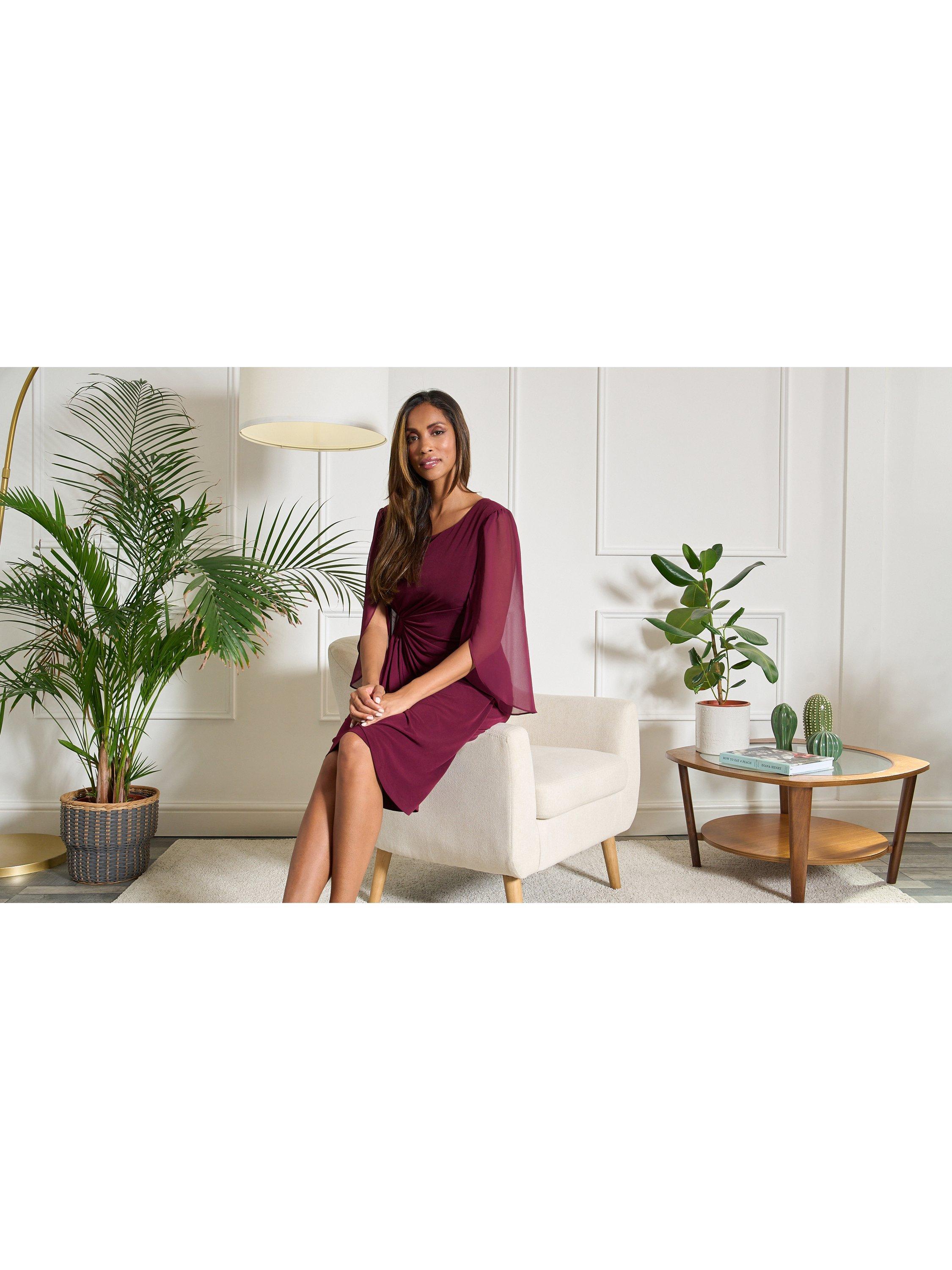 Product image 7 of 7, which shows Gina Bacconi Ryder Jersey Chiffon Wrap Dress, Burgundy, 8