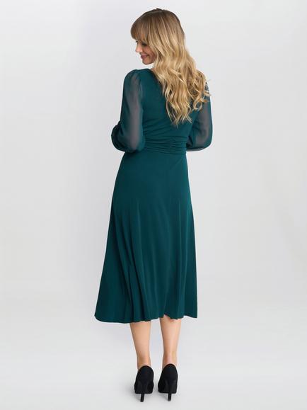 Gina Bacconi Piper Jersey Chiffon Midi Dress, Bottle Green - view 2, Bottle Green