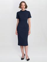 knee length dresses for ladies Adrianna Papell Crepe Popover Midi Dress with Fringe Trim