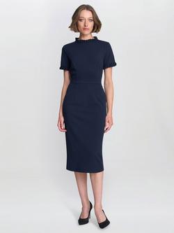 Gina Bacconi Anita Ruffle Midi Dress, Navy, Navy