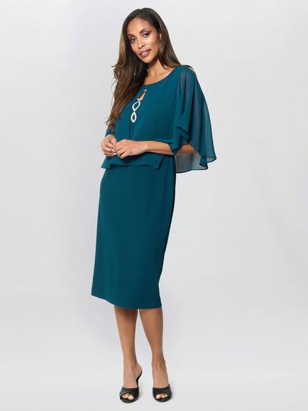 Gina Bacconi Cherri Overlay Chiffon Sheath Dress, Dark Green - view 2, Dark Green