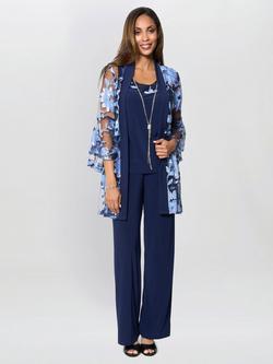 Gina Bacconi Dorris Three Piece Trouser Suit with Embroidered Jacket, Navy, Navy